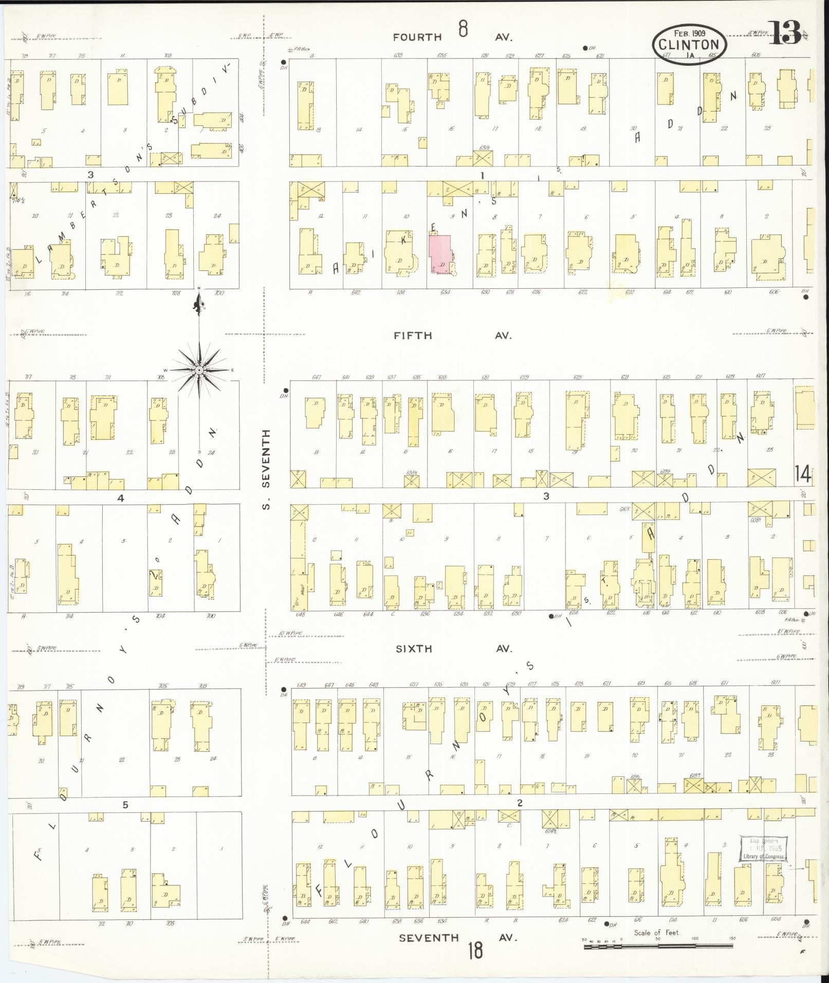 Sanborn Fire Insurance Map from Clinton, Clinton County, Iowa (1909), Sheet #0013 - Historic Sanborn Fire Insurance Map Print, vintage old map wall art