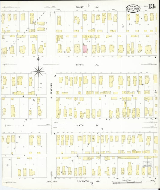 Sanborn Fire Insurance Map from Clinton, Clinton County, Iowa (1909), Sheet #0013 - Historic Sanborn Fire Insurance Map Print, vintage old map wall art