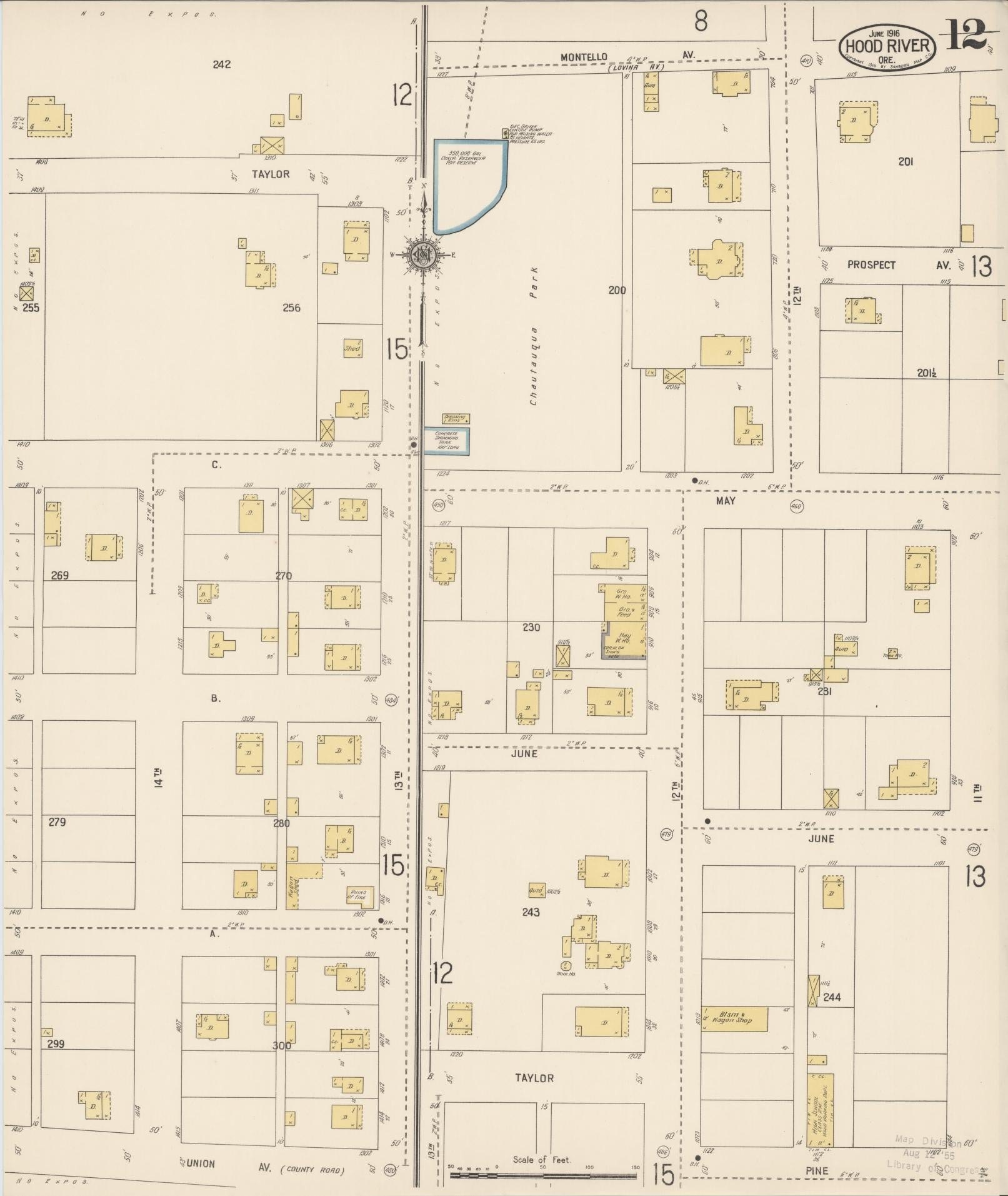 Sanborn Fire Insurance Map from Hood River, Hood River County, Oregon (1916), Sheet #0012 - Complete Map Set gallery image, historic Sanborn map, vintage wall art, Oregon Oregon