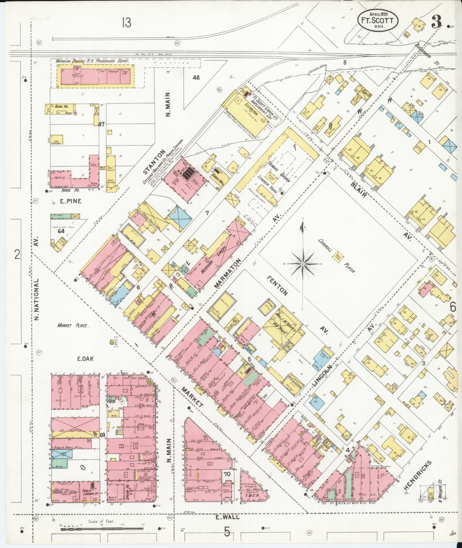 Sanborn Fire Insurance Map from Fort Scott, Bourbon County, Kansas (1899), Sheet #0003 - Complete Map Set gallery image, historic Sanborn map, vintage wall art, Kansas Kansas