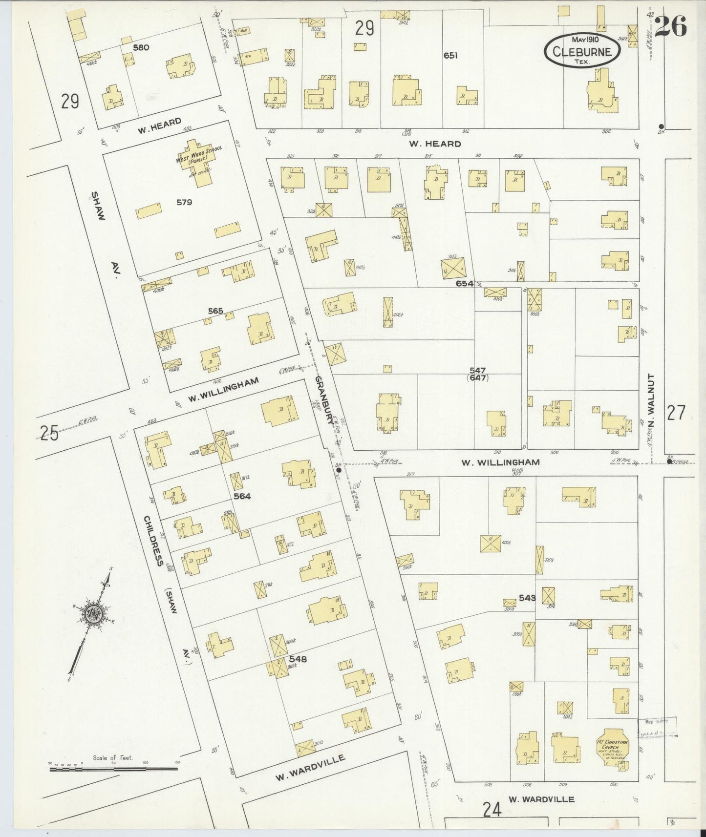 Sanborn Fire Insurance Map from Cleburne, Johnson County, Texas (1910), Sheet #0026 - Historic Sanborn Fire Insurance Map Print, vintage old map wall art, antique decor, genealogy gift, Texas Texas map