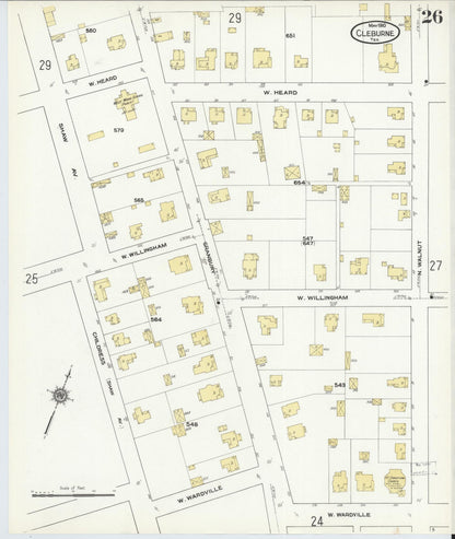 Sanborn Fire Insurance Map from Cleburne, Johnson County, Texas (1910), Sheet #0026 - Historic Sanborn Fire Insurance Map Print, vintage old map wall art, antique decor, genealogy gift, Texas Texas map