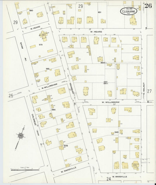 Sanborn Fire Insurance Map from Cleburne, Johnson County, Texas (1910), Sheet #0026 - Historic Sanborn Fire Insurance Map Print, vintage old map wall art, antique decor, genealogy gift, Texas Texas map