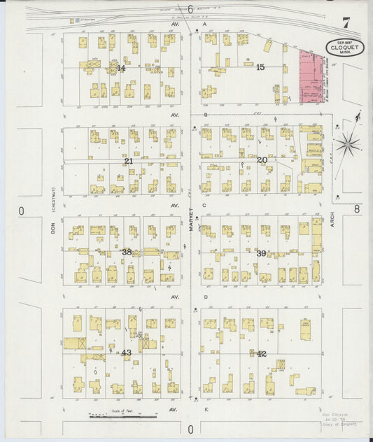 Sanborn Fire Insurance Map from Cloquet, Carlton County, Minnesota (1897), Sheet #0007 - Historic Sanborn Fire Insurance Map Print, vintage old map wall art, antique decor, genealogy gift, Minnesota Minnesota map