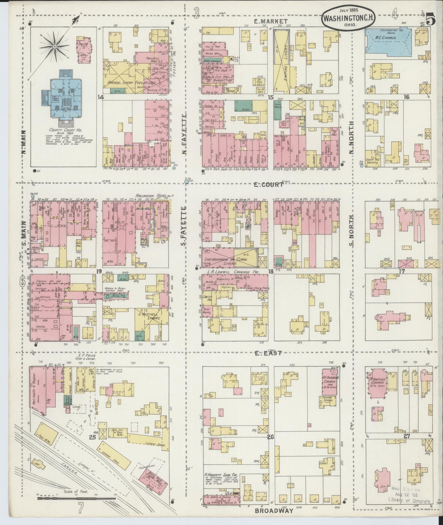 Sanborn Fire Insurance Map from Washington Court House, Fayette County, Ohio (1895), Sheet #0005 - Historic Sanborn Fire Insurance Map Print, vintage old map wall art, antique decor, genealogy gift, Ohio Ohio map