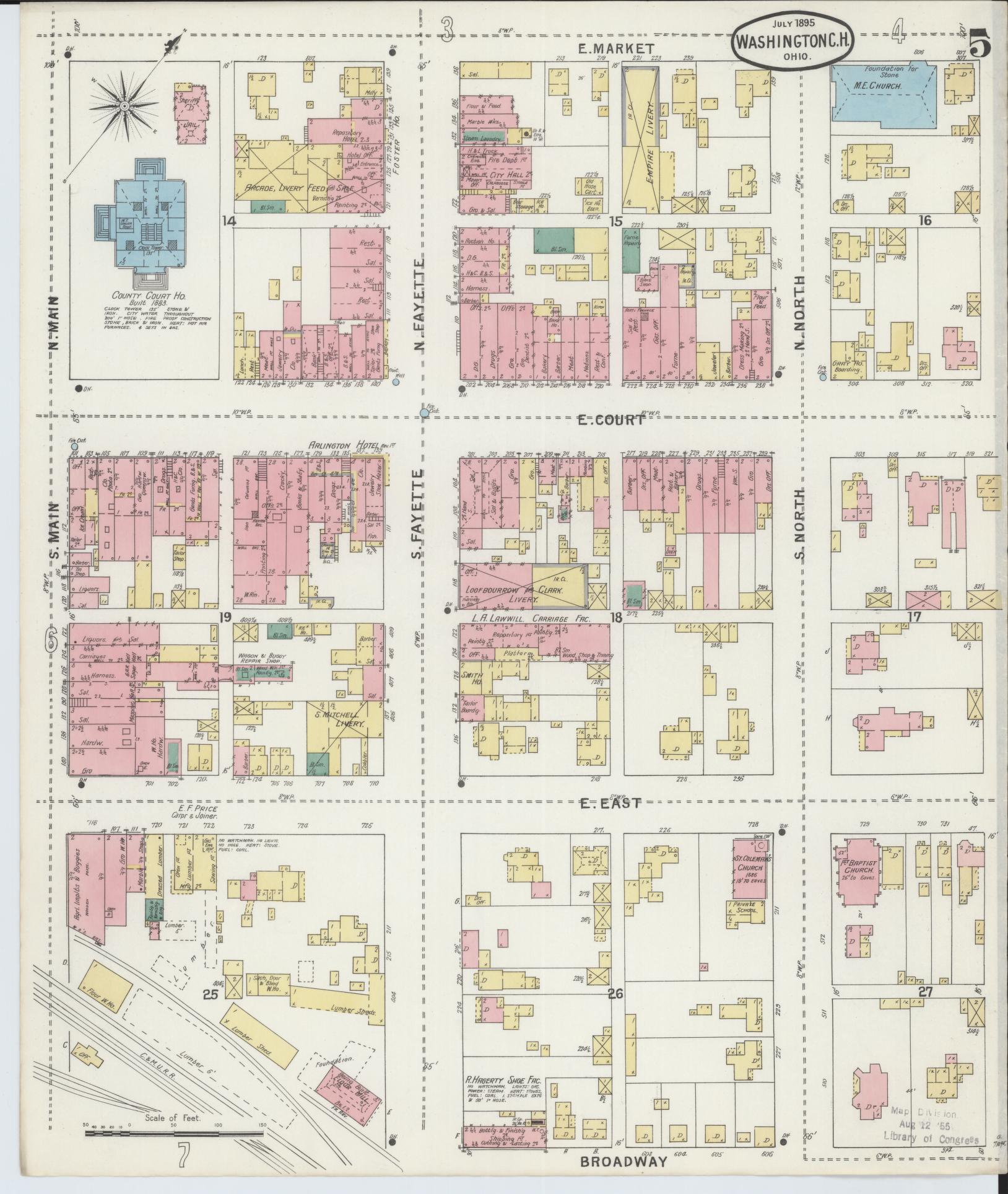 Sanborn Fire Insurance Map from Washington Court House, Fayette County, Ohio (1895), Sheet #0005 - Historic Sanborn Fire Insurance Map Print, vintage old map wall art, antique decor, genealogy gift, Ohio Ohio map