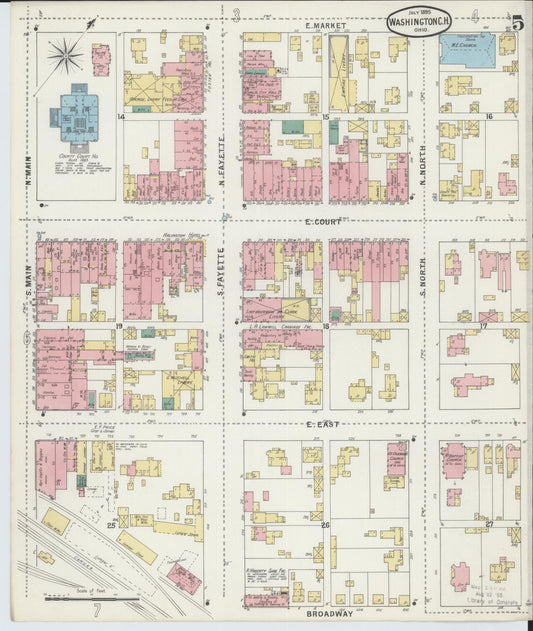 Sanborn Fire Insurance Map from Washington Court House, Fayette County, Ohio (1895), Sheet #0005 - Historic Sanborn Fire Insurance Map Print, vintage old map wall art, antique decor, genealogy gift, Ohio Ohio map