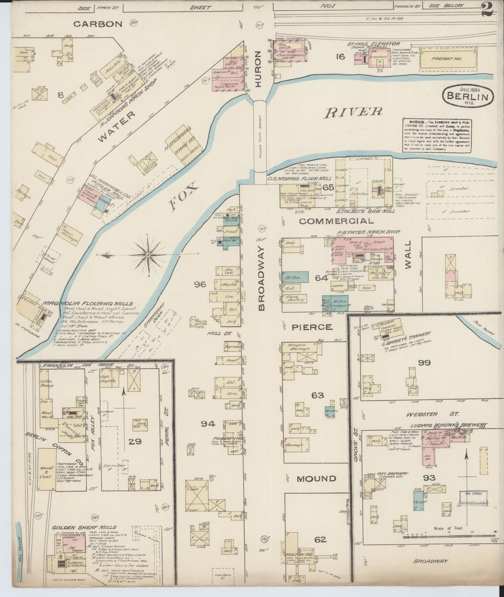 Sanborn Fire Insurance Map from Berlin, Green Lake County, Wisconsin (1884), Sheet #0002 - Complete Map Set gallery image, historic Sanborn map, vintage wall art, Wisconsin Wisconsin