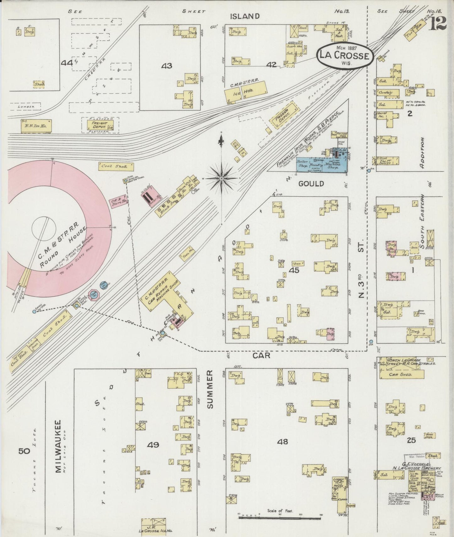 Sanborn Fire Insurance Map from La Crosse, La Crosse County, Wisconsin (1887), Sheet #0012 - Historic Sanborn Fire Insurance Map Print, vintage old map wall art, antique decor, genealogy gift, Wisconsin Wisconsin map
