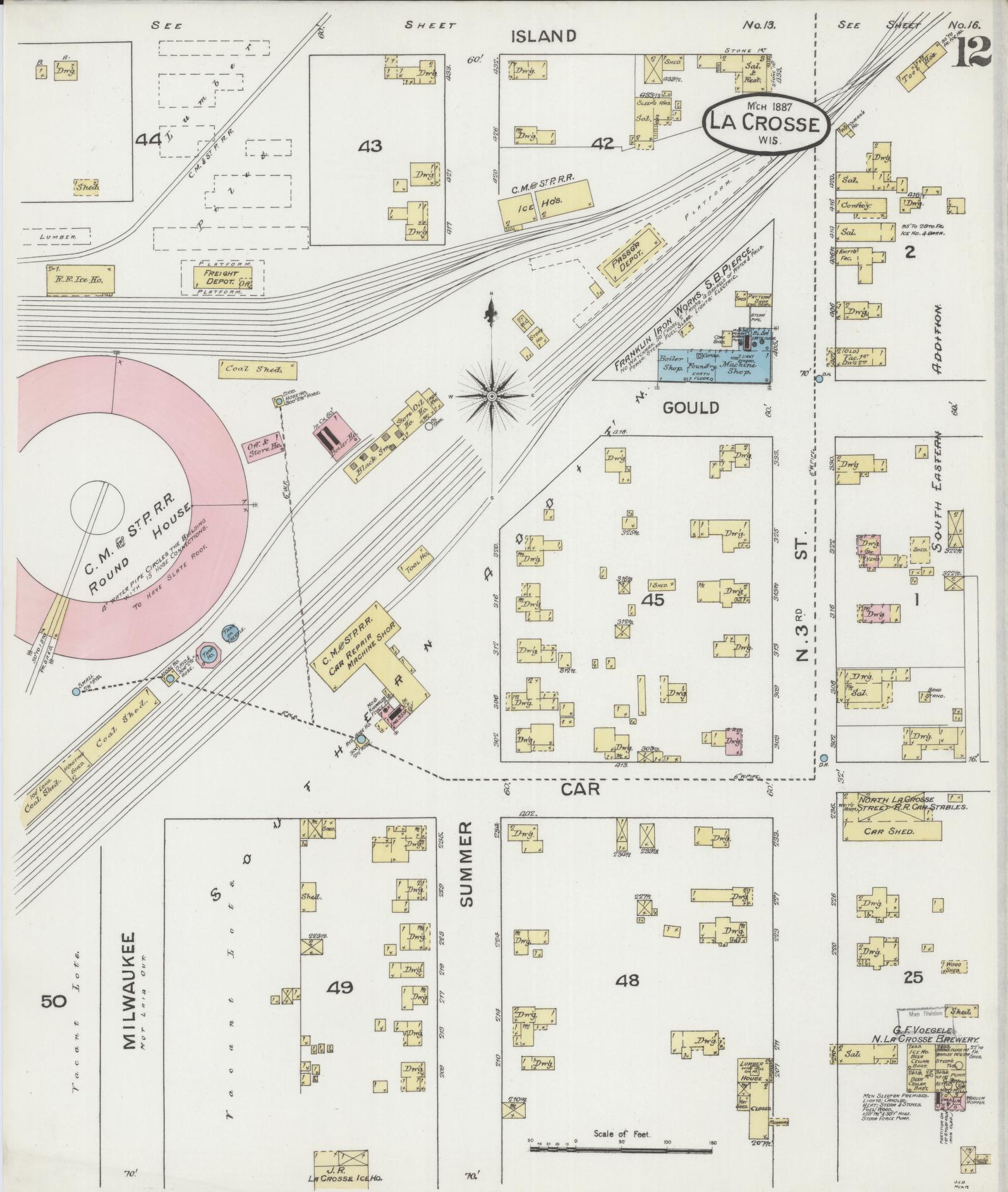 Sanborn Fire Insurance Map from La Crosse, La Crosse County, Wisconsin (1887), Sheet #0012 - Historic Sanborn Fire Insurance Map Print, vintage old map wall art, antique decor, genealogy gift, Wisconsin Wisconsin map