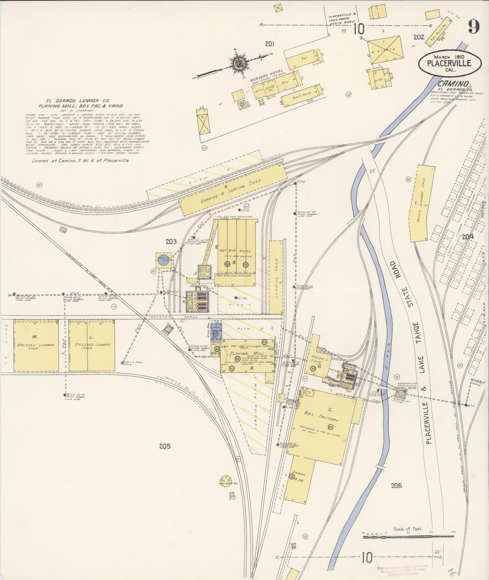 Sanborn Fire Insurance Map from Placerville, El Dorado County, California (1910), Sheet #0009 - Complete Map Set gallery image, historic Sanborn map, vintage wall art, California California