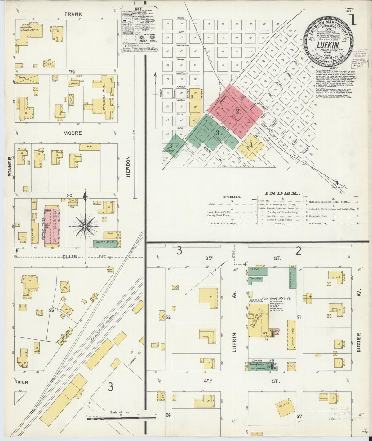 Sanborn Fire Insurance Map from Lufkin, Angelina County, Texas (1904), Sheet #0001 - Complete Map Set gallery image, historic Sanborn map, vintage wall art, Texas Texas