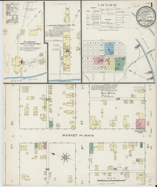 Sanborn Fire Insurance Map from Mount Carmel, Wabash County, Illinois (1886), Sheet #0001 - Historic Sanborn Fire Insurance Map Print, vintage old map wall art, antique decor, genealogy gift, Illinois Illinois map