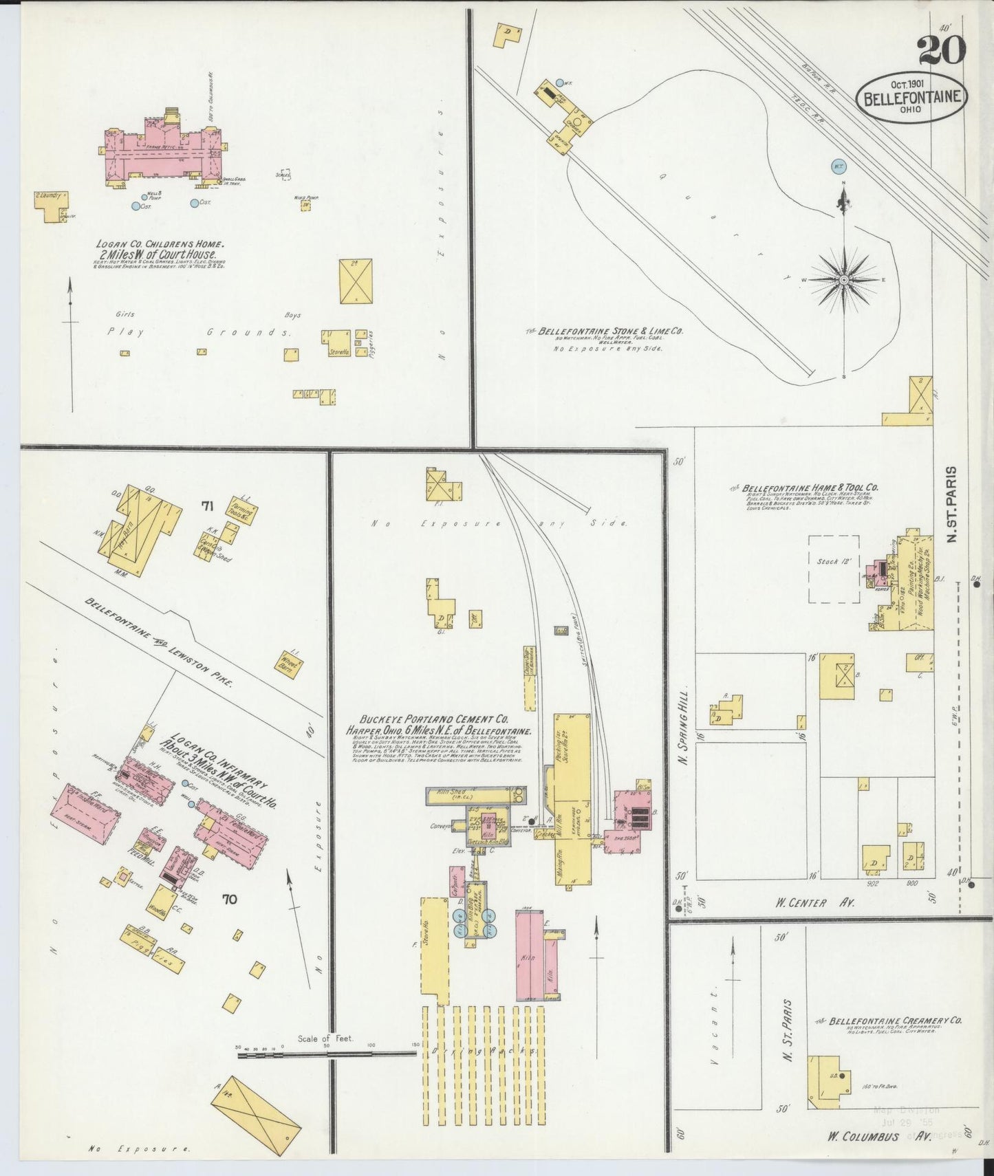 Sanborn Fire Insurance Map from Bellefontaine, Logan County, Ohio (1901), Sheet #0020 - Historic Sanborn Fire Insurance Map Print, vintage old map wall art, antique decor, genealogy gift, Ohio Ohio map