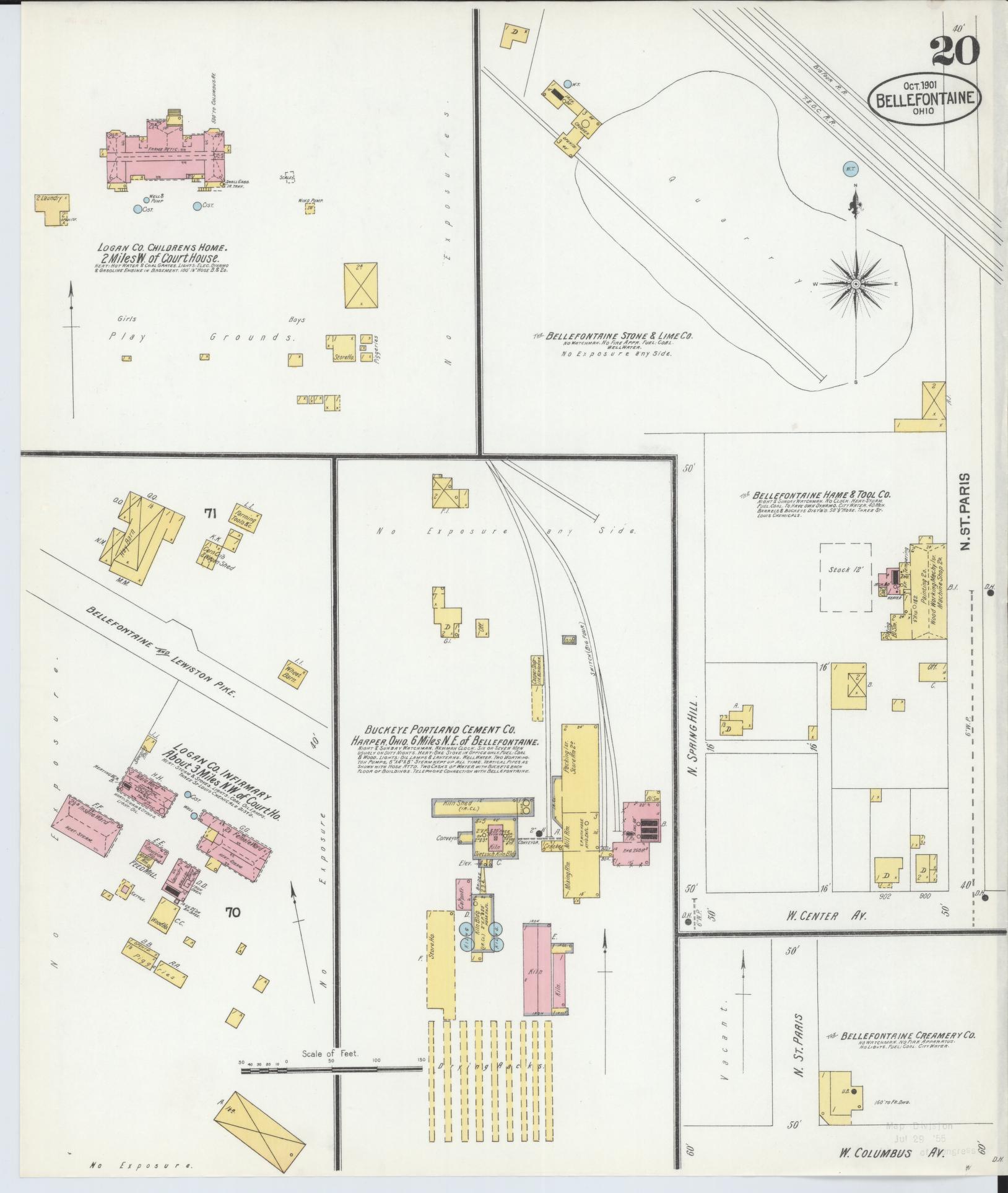 Sanborn Fire Insurance Map from Bellefontaine, Logan County, Ohio (1901), Sheet #0020 - Historic Sanborn Fire Insurance Map Print, vintage old map wall art, antique decor, genealogy gift, Ohio Ohio map