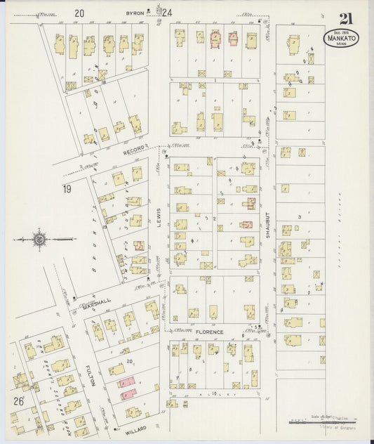 Sanborn Fire Insurance Map from Mankato, Blue Earth County, Minnesota (1914), Sheet #0021 - Historic Sanborn Fire Insurance Map Print, vintage old map wall art, antique decor, genealogy gift, Minnesota Minnesota map