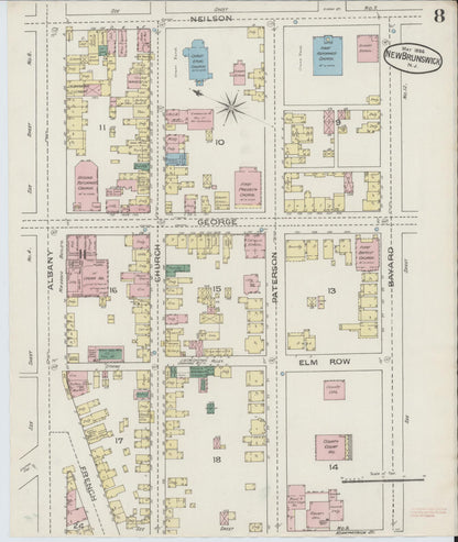 Sanborn Fire Insurance Map from New Brunswick, Middlesex County, New Jersey (1886), Sheet #0008 - Historic Sanborn Fire Insurance Map Print, vintage old map wall art, antique decor, genealogy gift, New Jersey New Jersey map