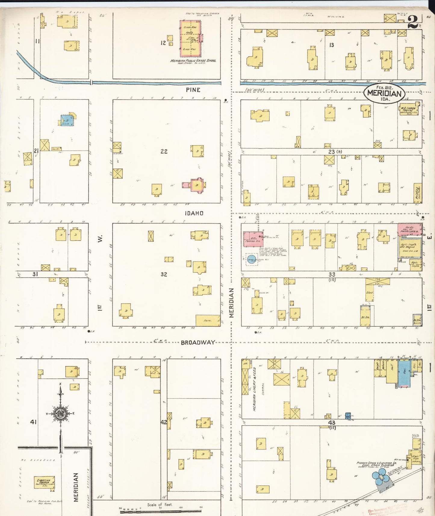 Sanborn Fire Insurance Map from Meridian, Ada County, Idaho (1912), Sheet #0002 - Complete Map Set gallery image, historic Sanborn map, vintage wall art, Idaho Idaho