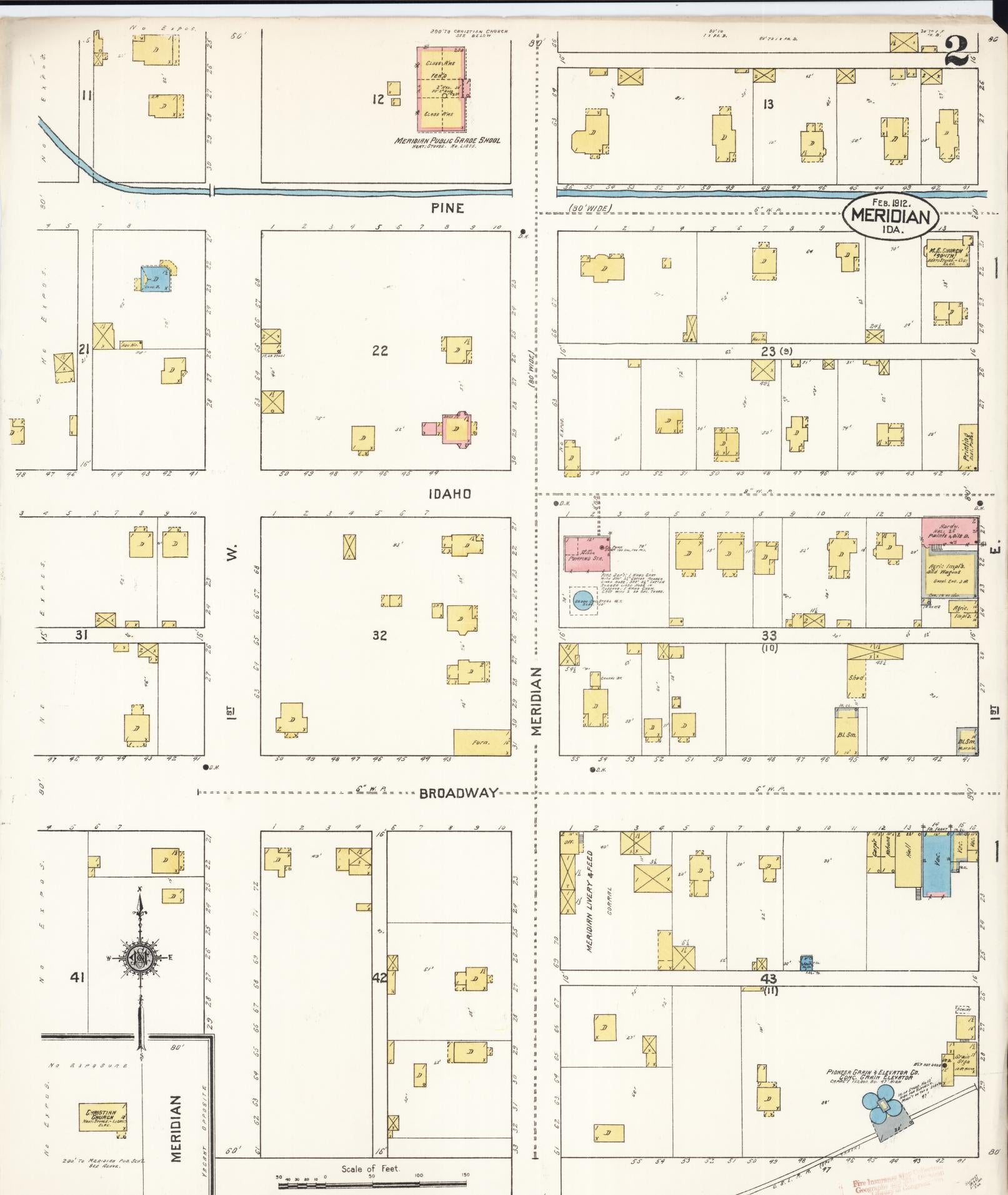 Sanborn Fire Insurance Map from Meridian, Ada County, Idaho (1912), Sheet #0002 - Complete Map Set gallery image, historic Sanborn map, vintage wall art, Idaho Idaho
