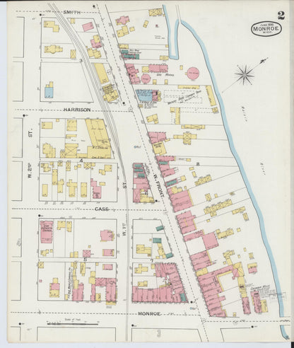 Sanborn Fire Insurance Map from Monroe, Monroe County, Michigan (1893), Sheet #0002 - Historic Sanborn Fire Insurance Map Print, vintage old map wall art, antique decor, genealogy gift, Michigan Michigan map