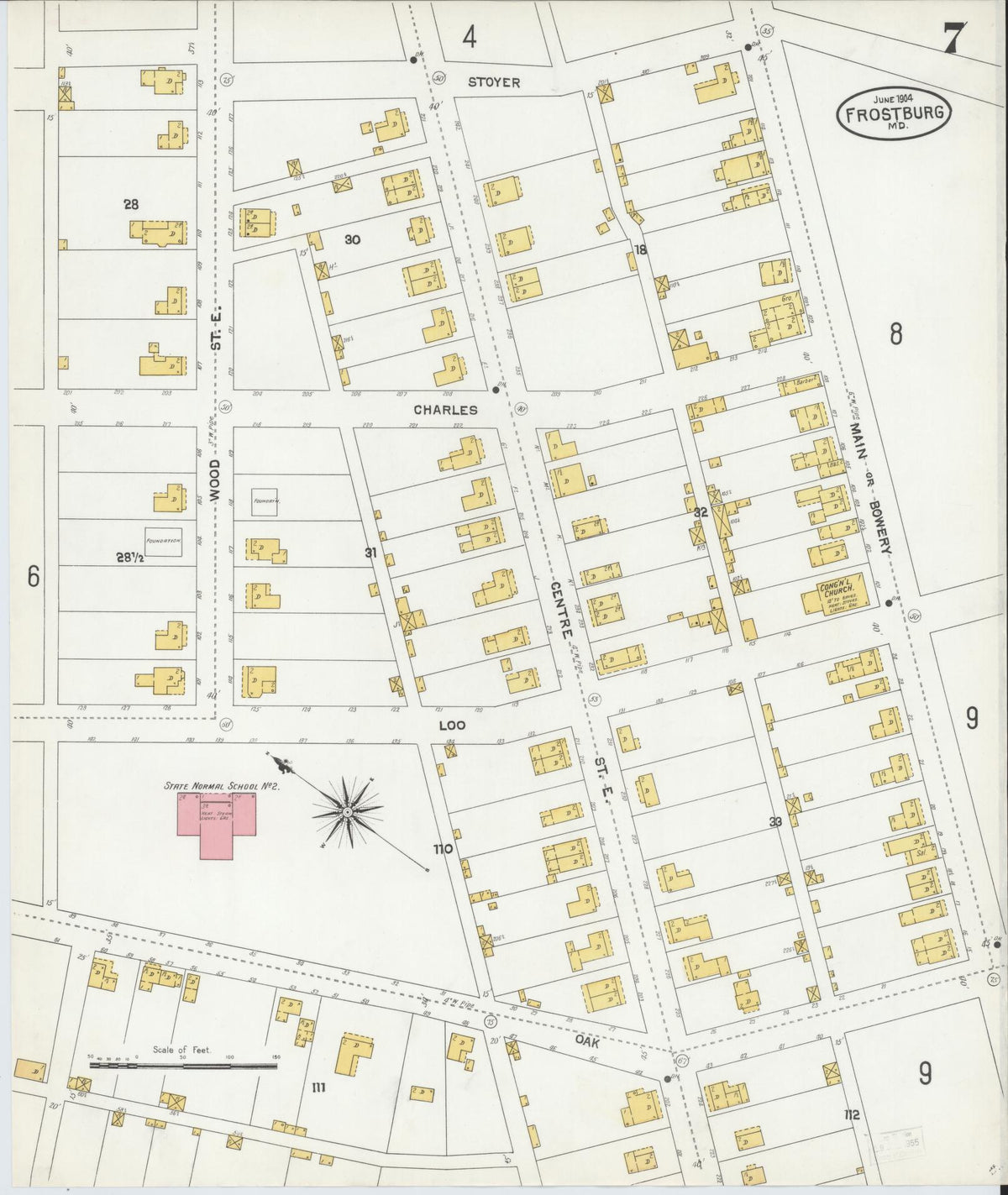 Sanborn Fire Insurance Map from Frostburg, Allegany County, Maryland (1904), Sheet #0007 - Historic Sanborn Fire Insurance Map Print, vintage old map wall art, antique decor, genealogy gift, Maryland Maryland map