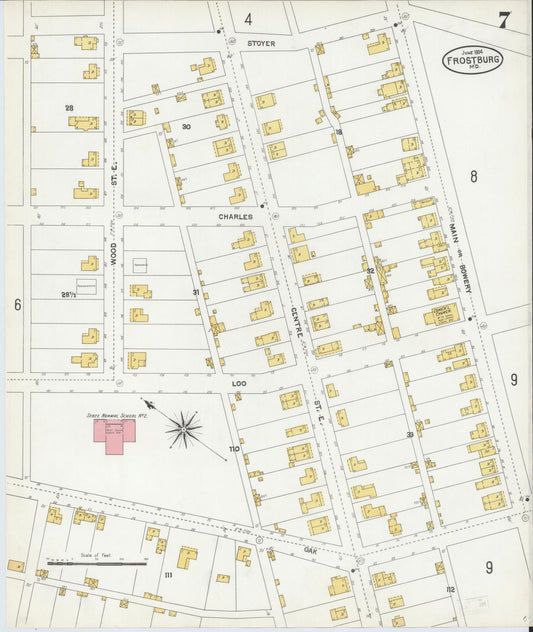 Sanborn Fire Insurance Map from Frostburg, Allegany County, Maryland (1904), Sheet #0007 - Historic Sanborn Fire Insurance Map Print, vintage old map wall art, antique decor, genealogy gift, Maryland Maryland map
