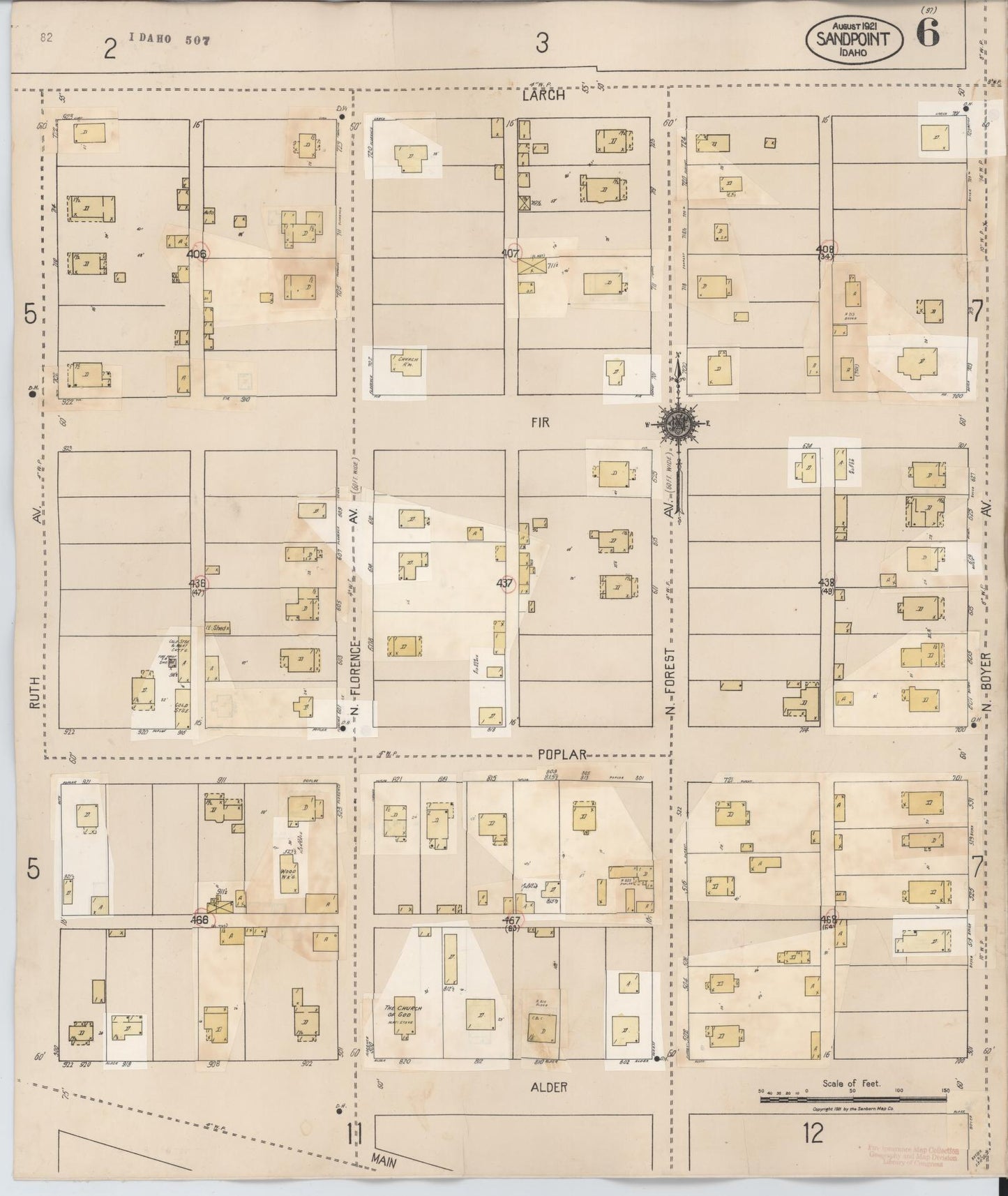Sanborn Fire Insurance Map from Sandpoint, Bonner County, Idaho (1948), Sheet #0006 - Complete Map Set gallery image, historic Sanborn map, vintage wall art, Idaho Idaho