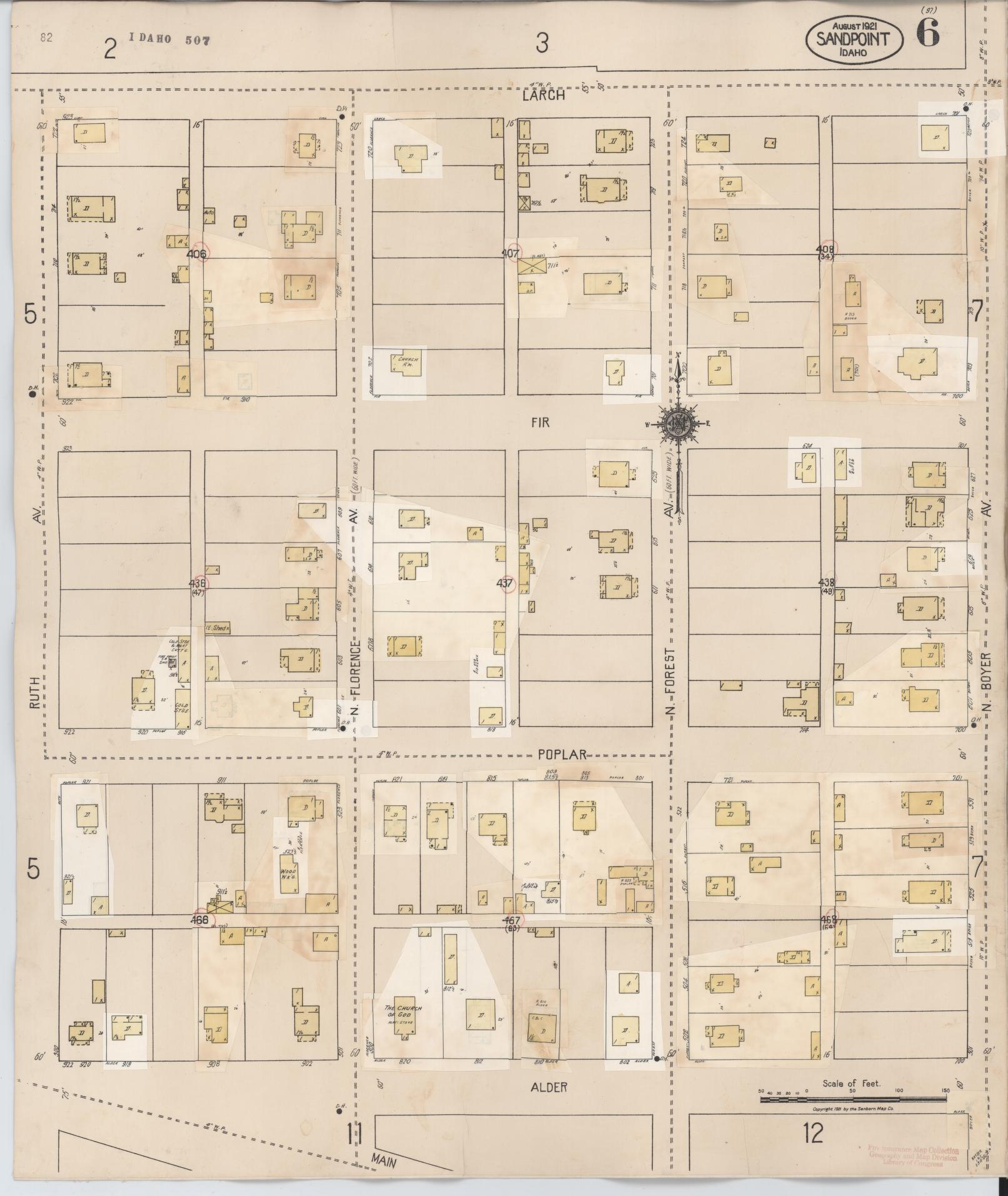Sanborn Fire Insurance Map from Sandpoint, Bonner County, Idaho (1948), Sheet #0006 - Complete Map Set gallery image, historic Sanborn map, vintage wall art, Idaho Idaho