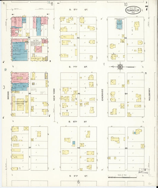Sanborn Fire Insurance Map from Humboldt, Allen County, Kansas (1913), Sheet #0007 - Historic Sanborn Fire Insurance Map Print, vintage old map wall art, antique decor, genealogy gift, Kansas Kansas map