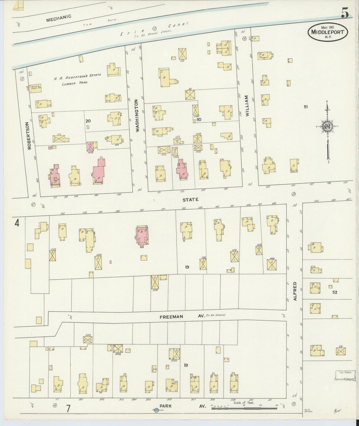 Sanborn Fire Insurance Map from Middleport, Niagara County, New York (1911), Sheet #0005 - Complete Map Set gallery image, historic Sanborn map, vintage wall art, New York New York