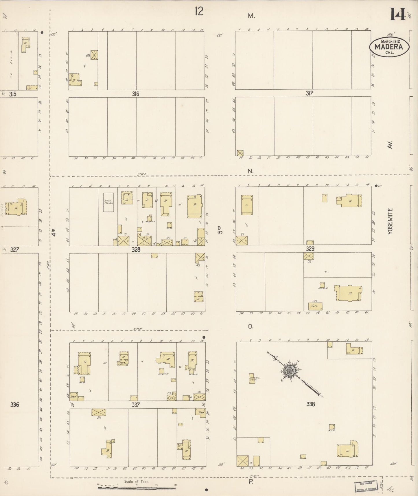 Sanborn Fire Insurance Map from Madera, Madera County, California (1912), Sheet #0014 - Historic Sanborn Fire Insurance Map Print, vintage old map wall art, antique decor, genealogy gift, California California map