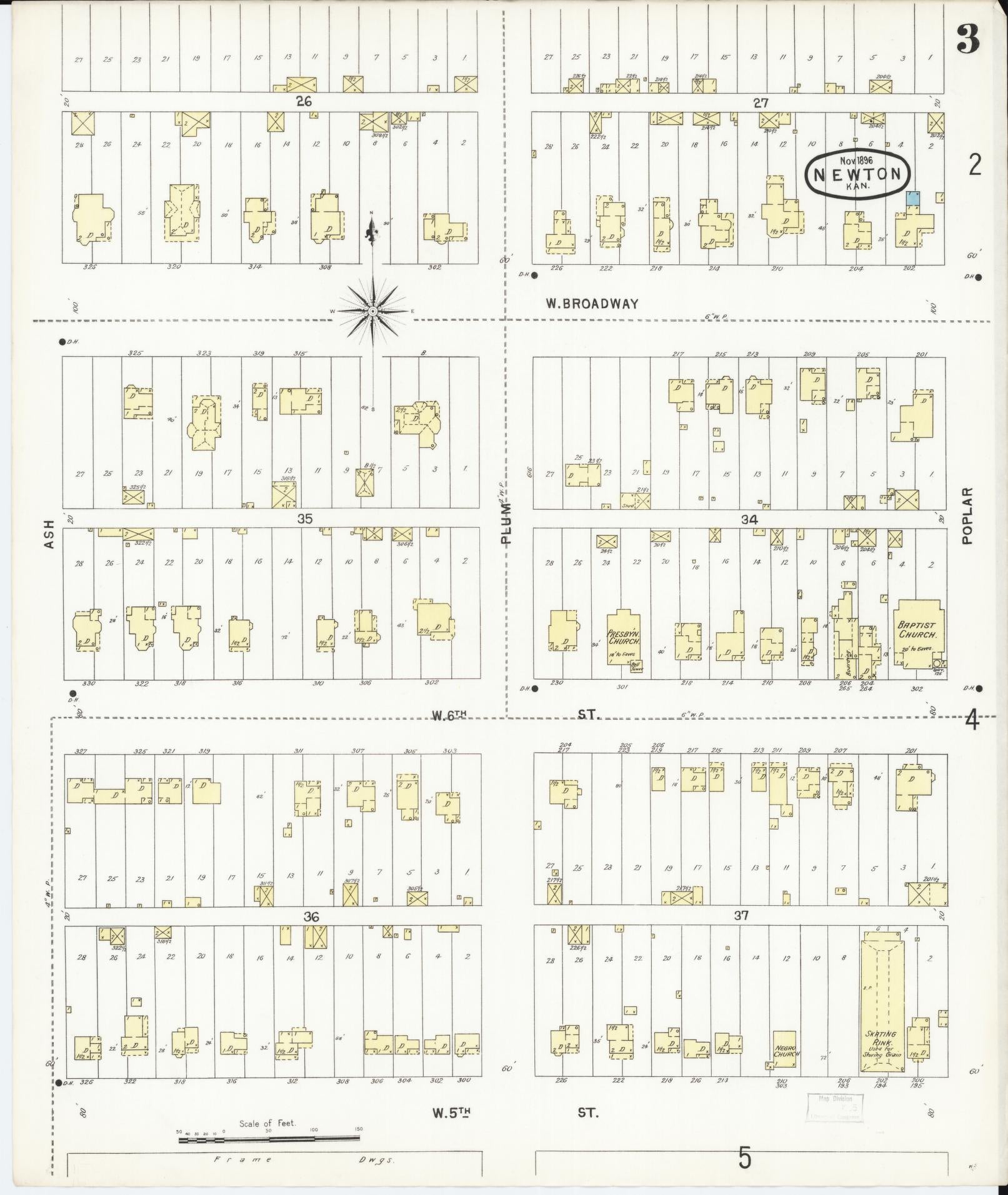 Sanborn Fire Insurance Map from Newton, Harvey County, Kansas (1896), Sheet #0003 - Historic Sanborn Fire Insurance Map Print, vintage old map wall art, antique decor, genealogy gift, Kansas Kansas map