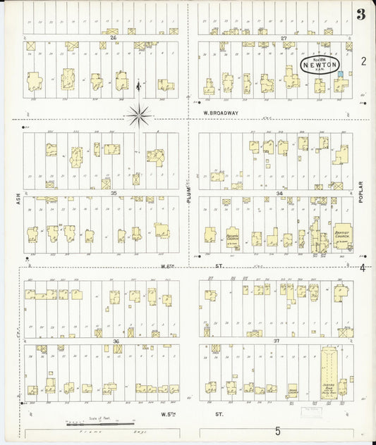 Sanborn Fire Insurance Map from Newton, Harvey County, Kansas (1896), Sheet #0003 - Historic Sanborn Fire Insurance Map Print, vintage old map wall art, antique decor, genealogy gift, Kansas Kansas map