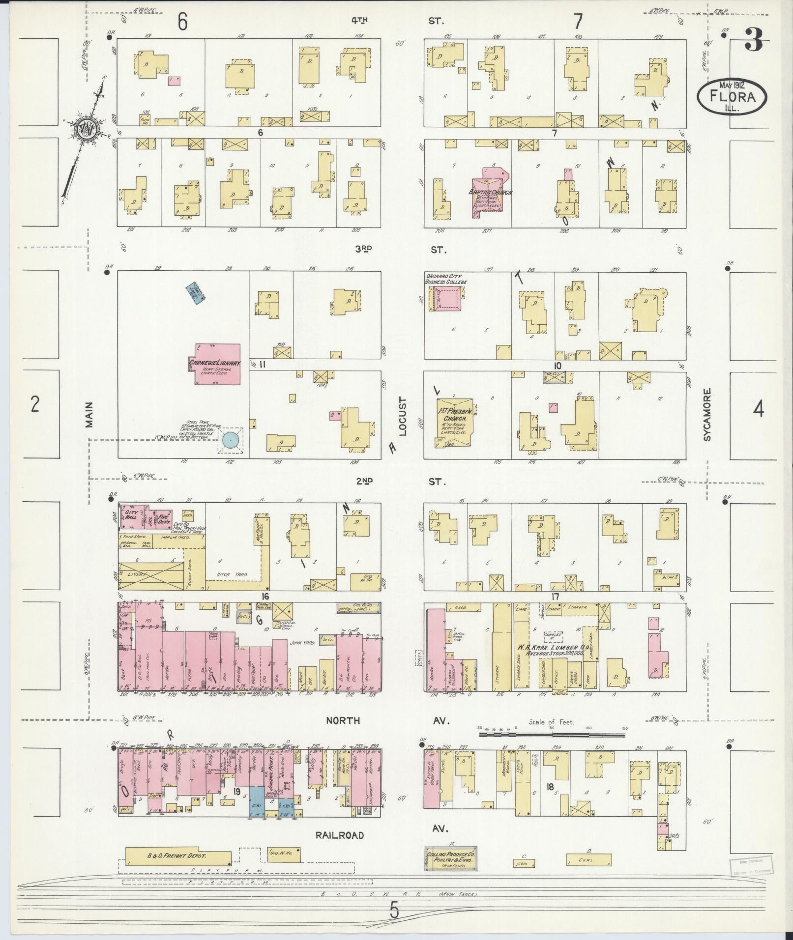 Sanborn Fire Insurance Map from Flora, Clay County, Illinois (1912), Sheet #0003 - Complete Map Set gallery image, historic Sanborn map, vintage wall art, Illinois Illinois