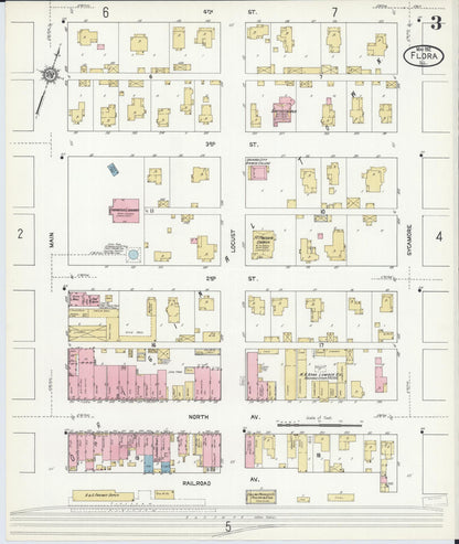 Sanborn Fire Insurance Map from Flora, Clay County, Illinois (1912), Sheet #0003 - Complete Map Set gallery image, historic Sanborn map, vintage wall art, Illinois Illinois