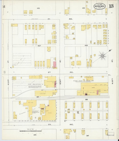 Sanborn Fire Insurance Map from Bessemer, Jefferson County, Alabama (1904), Sheet #0013 - Complete Map Set gallery image, historic Sanborn map, vintage wall art, Alabama Alabama