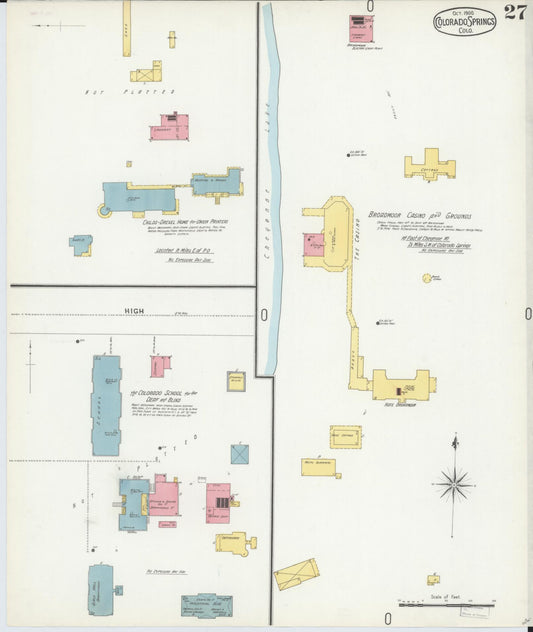 Sanborn Fire Insurance Map from Colorado Springs, El Paso County, Colorado (1900), Sheet #0027 - Historic Sanborn Fire Insurance Map Print, vintage old map wall art, antique decor, genealogy gift, Colorado Colorado map