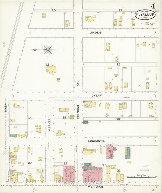 Sanborn Fire Insurance Map from Puyallup, Pierce County, Washington (1894), Sheet #0004 - Historic Sanborn Fire Insurance Map Print, vintage old map wall art, antique decor, genealogy gift, Washington Washington map