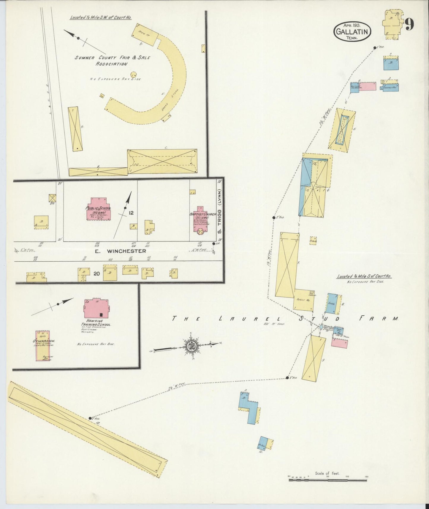 Sanborn Fire Insurance Map from Gallatin, Sumner County, Tennessee (1913), Sheet #0009 - Complete Map Set gallery image, historic Sanborn map, vintage wall art, Tennessee Tennessee