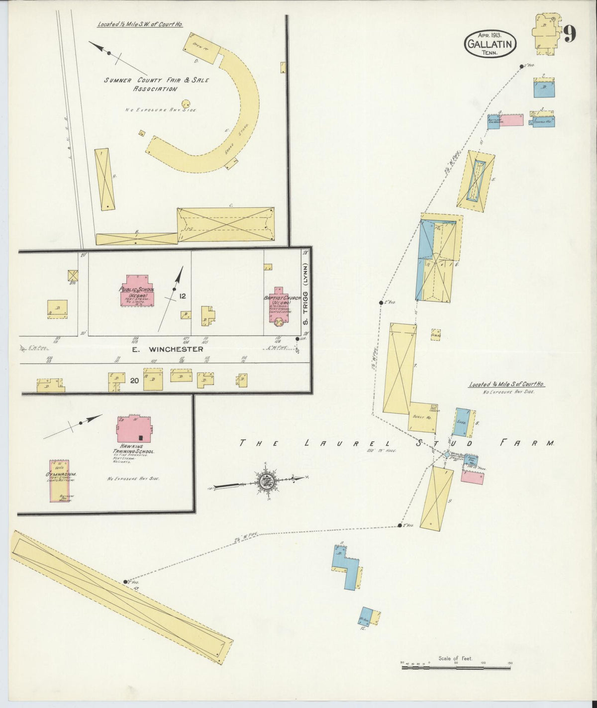 Sanborn Fire Insurance Map from Gallatin, Sumner County, Tennessee (1913), Sheet #0009 - Complete Map Set gallery image, historic Sanborn map, vintage wall art, Tennessee Tennessee