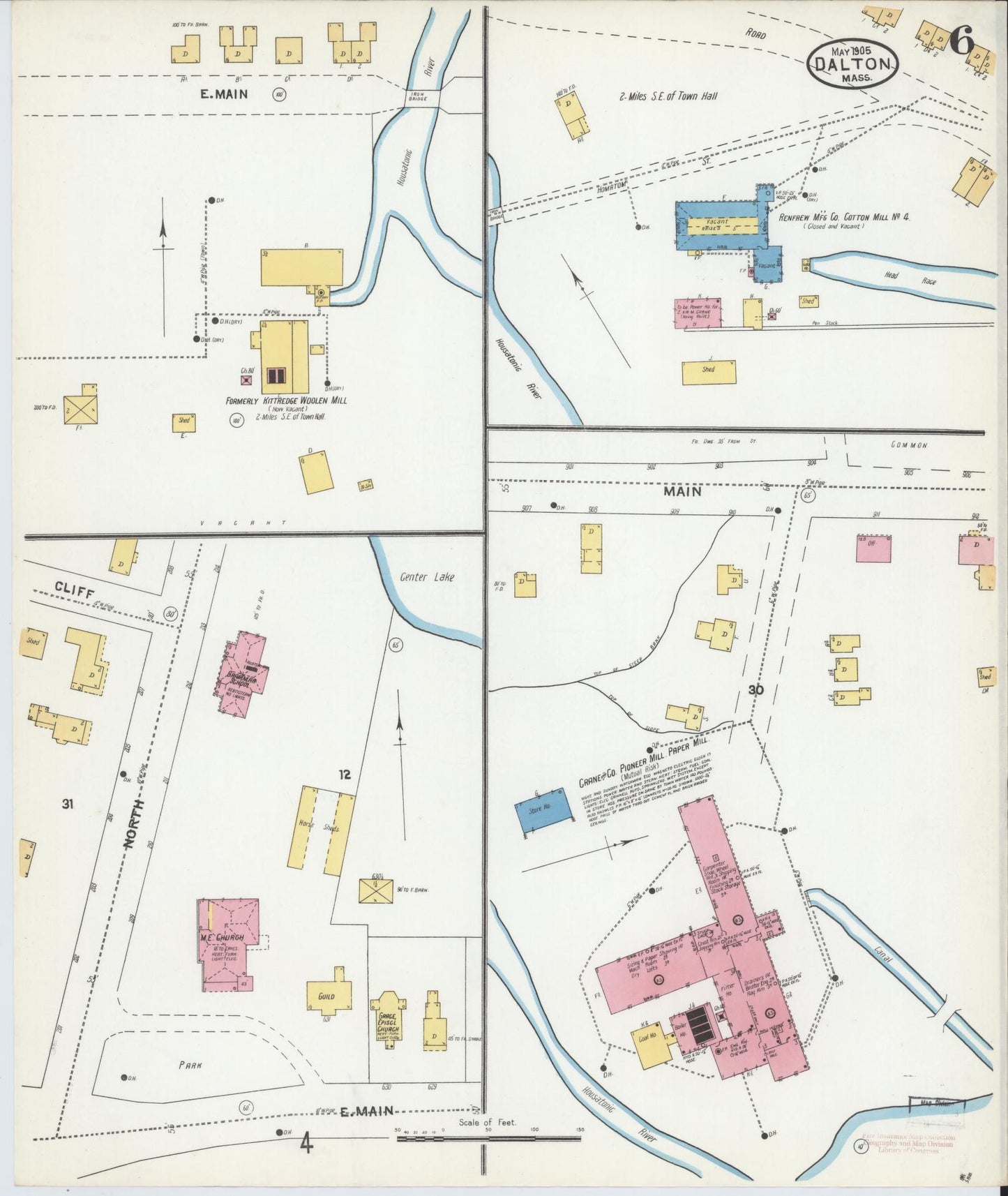 Sanborn Fire Insurance Map from Dalton, Berkshire County, Massachusetts (1905), Sheet #0006 - Complete Map Set gallery image, historic Sanborn map, vintage wall art, Massachusetts Massachusetts