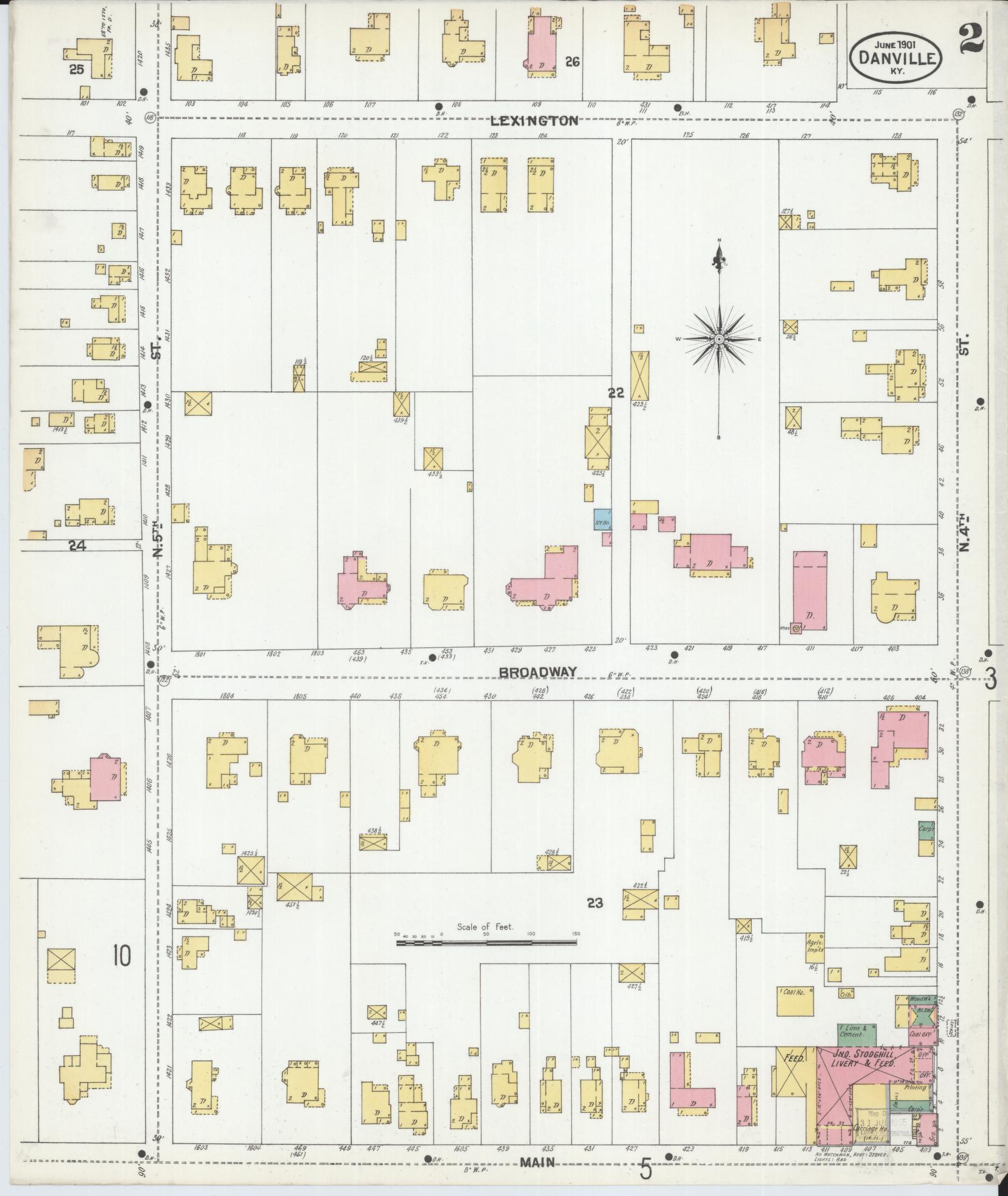 Sanborn Fire Insurance Map from Danville, Boyle County, Kentucky (1901), Sheet #0002 - Complete Map Set gallery image, historic Sanborn map, vintage wall art, Kentucky Kentucky
