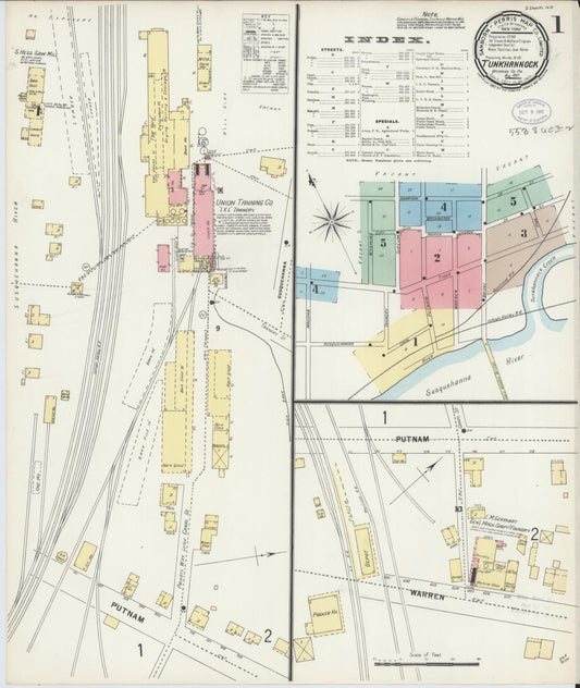 Sanborn Fire Insurance Map from Tunkhannock, Wyoming County, Pennsylvania (1897), Sheet #0001 - Historic Sanborn Fire Insurance Map Print, vintage old map wall art, antique decor, genealogy gift, Pennsylvania Pennsylvania map