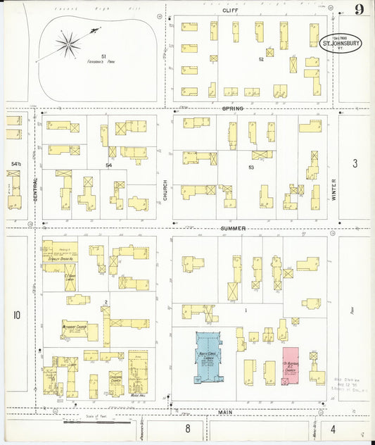 Sanborn Fire Insurance Map from Saint Johnsbury, Caledonia County, Vermont (1900), Sheet #0009 - Historic Sanborn Fire Insurance Map Print, vintage old map wall art, antique decor, genealogy gift, Vermont Vermont map