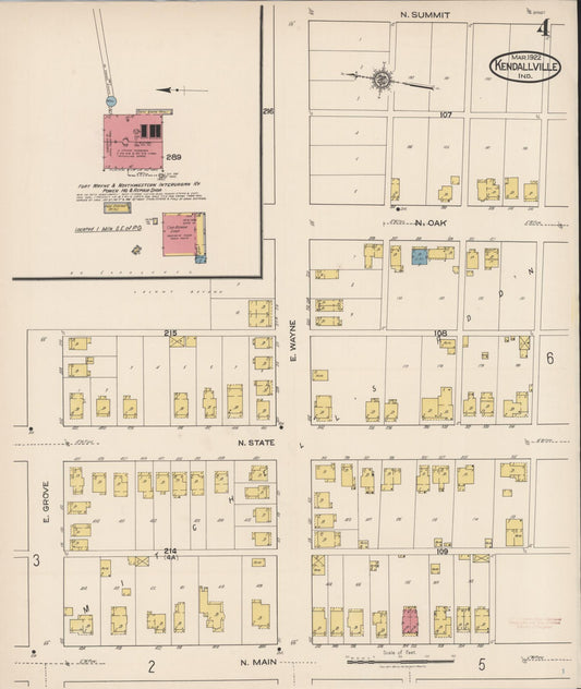 Sanborn Fire Insurance Map from Kendallville, Noble County, Indiana (1922), Sheet #0004 - Historic Sanborn Fire Insurance Map Print, vintage old map wall art, antique decor, genealogy gift, Indiana Indiana map