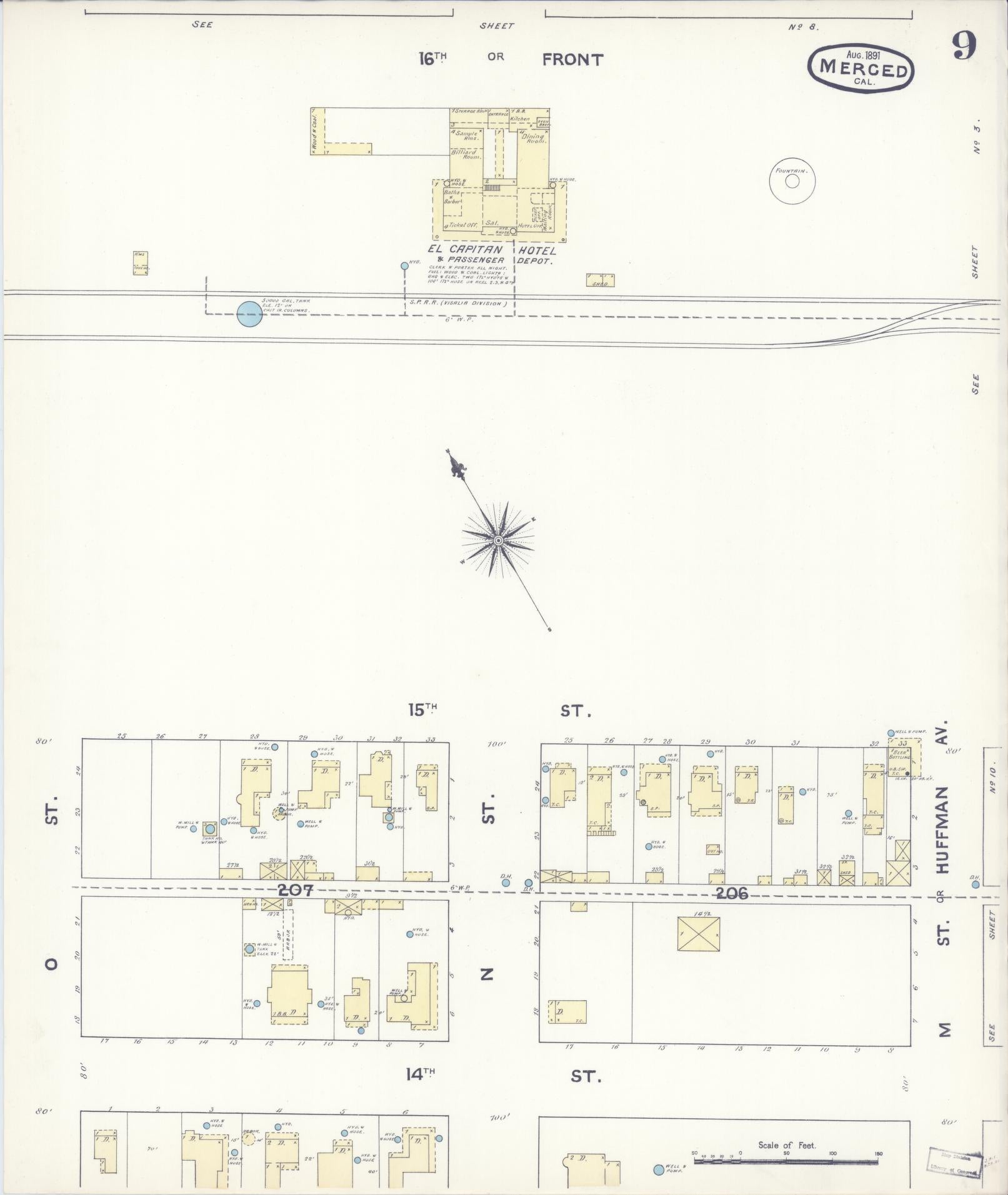 Sanborn Fire Insurance Map from Merced, Merced County, California (1891), Sheet #0009 - Historic Sanborn Fire Insurance Map Print, vintage old map wall art, antique decor, genealogy gift, California California map