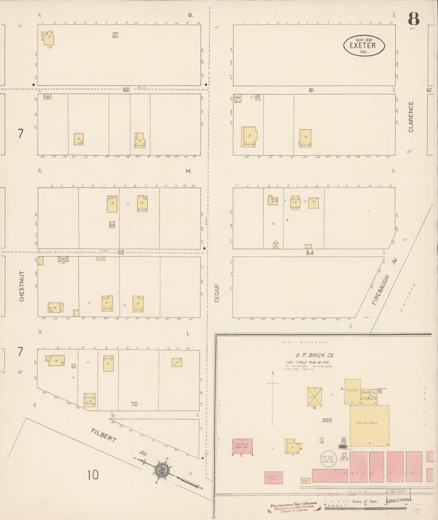 Sanborn Fire Insurance Map from Exeter, Tulare County, California (1912), Sheet #0008 - Historic Sanborn Fire Insurance Map Print, vintage old map wall art, antique decor, genealogy gift, California California map