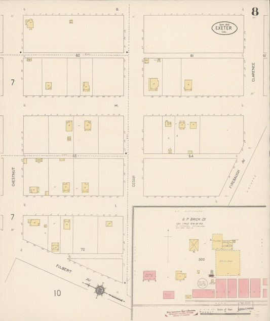 Sanborn Fire Insurance Map from Exeter, Tulare County, California (1912), Sheet #0008 - Historic Sanborn Fire Insurance Map Print, vintage old map wall art, antique decor, genealogy gift, California California map