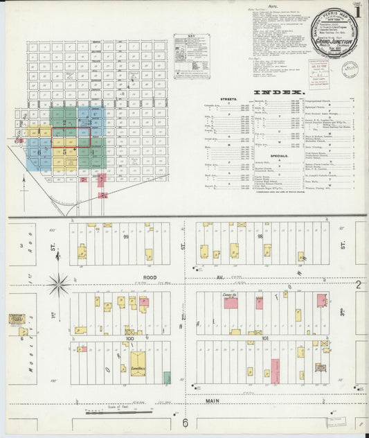 Sanborn Fire Insurance Map from Grand Junction, Mesa County, Colorado (1899), Sheet #0001 - Historic Sanborn Fire Insurance Map Print, vintage old map wall art, antique decor, genealogy gift, Colorado Colorado map