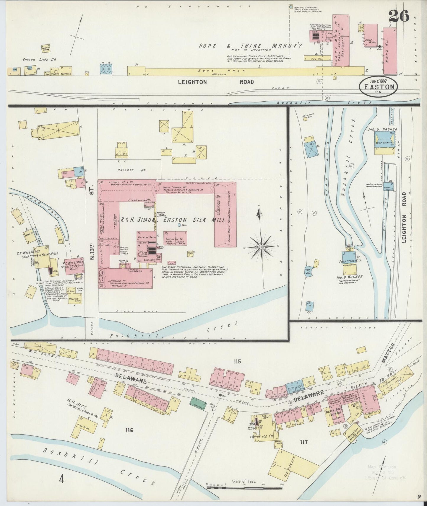 Sanborn Fire Insurance Map from Easton, Northampton County, Pennsylvania (1897), Sheet #0026 - Historic Sanborn Fire Insurance Map Print, vintage old map wall art, antique decor, genealogy gift, Pennsylvania Pennsylvania map
